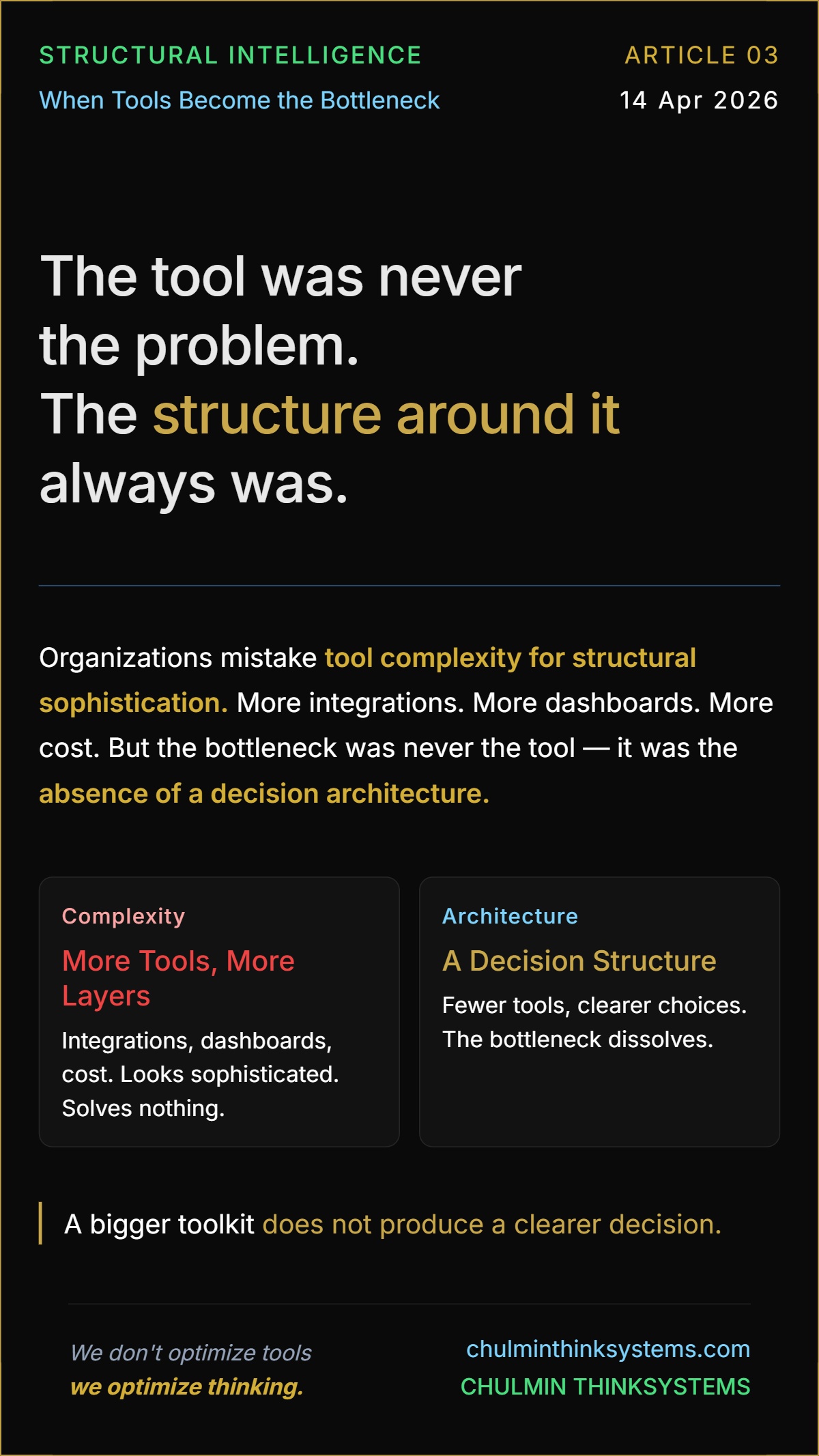 Article 03 — When Tools Become the Bottleneck. The tool was never the problem. The structure around it always was.
